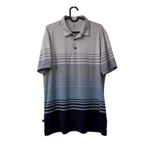 Mizzen Main Gray Blue Striped Short Sleeve Golf Polo Shirt Mens Size Large